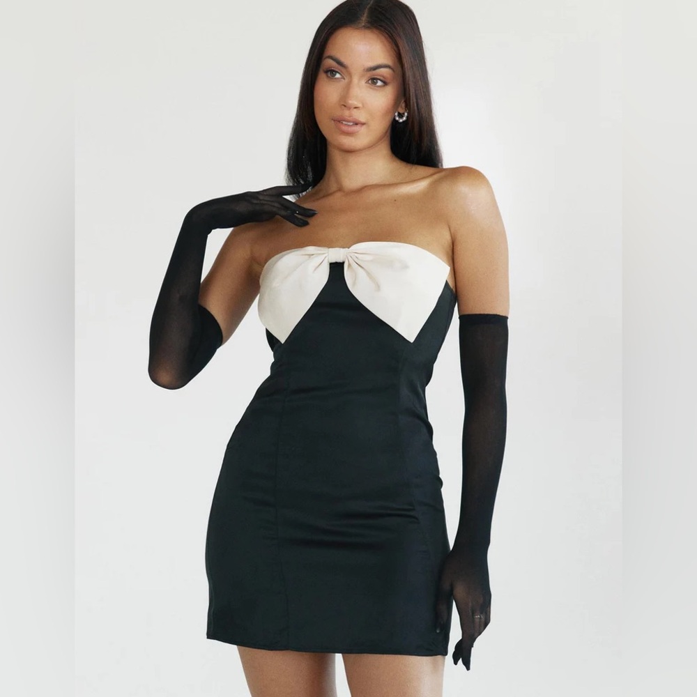 NWT Princess Polly Kesy Bow Tie Mini Dress Black